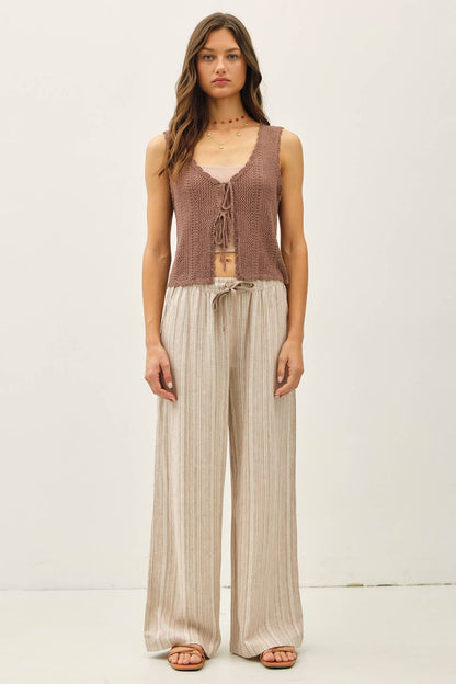 29" INSEAM STRIPED LINEN WIDE LEG PANTS - Whimsical Details - ["flouncy pants","green pants","linen pants","pants","stripe","striped","stripes","sweat pants"]