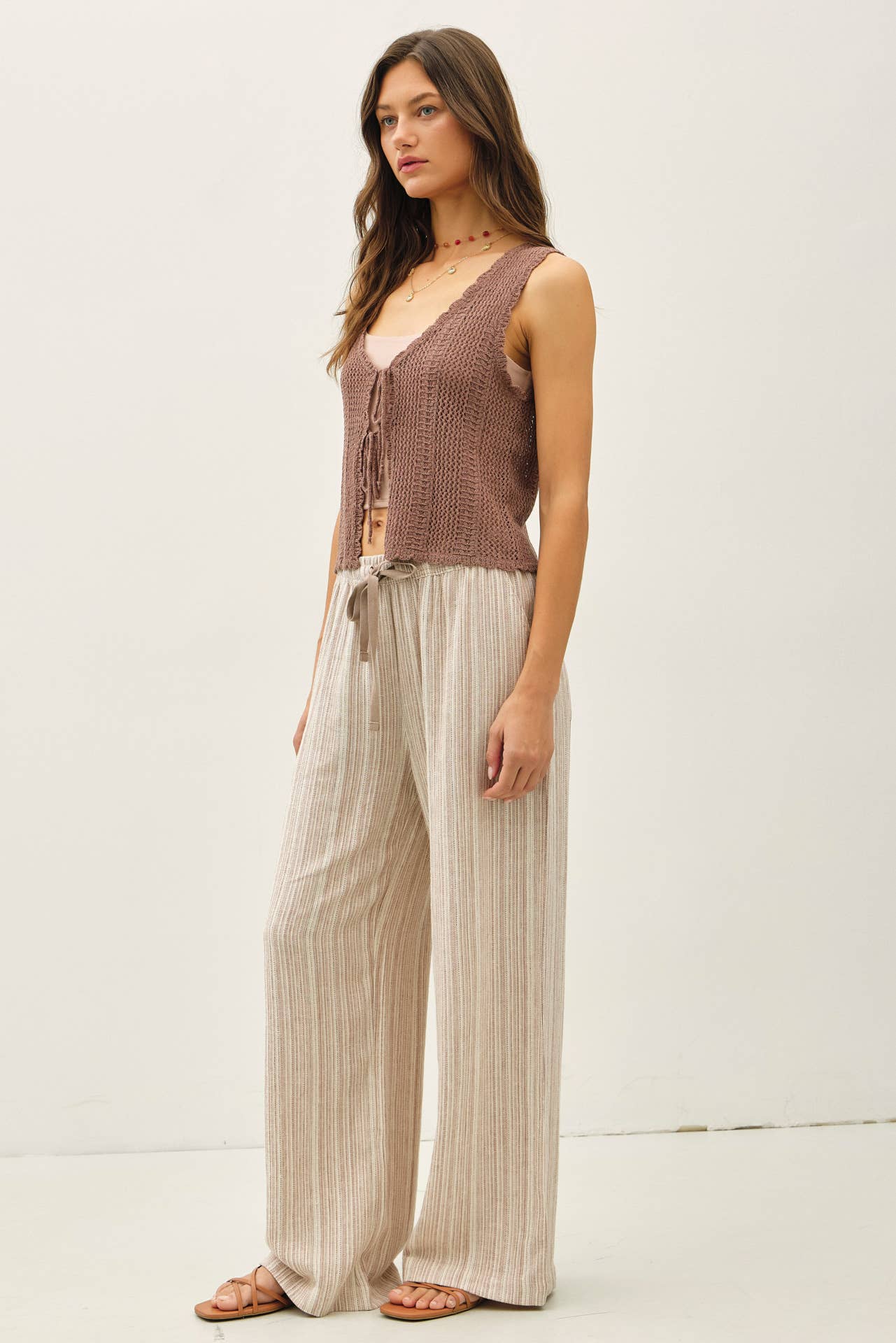 29" INSEAM STRIPED LINEN WIDE LEG PANTS - Whimsical Details - ["flouncy pants","green pants","linen pants","pants","stripe","striped","stripes","sweat pants"]