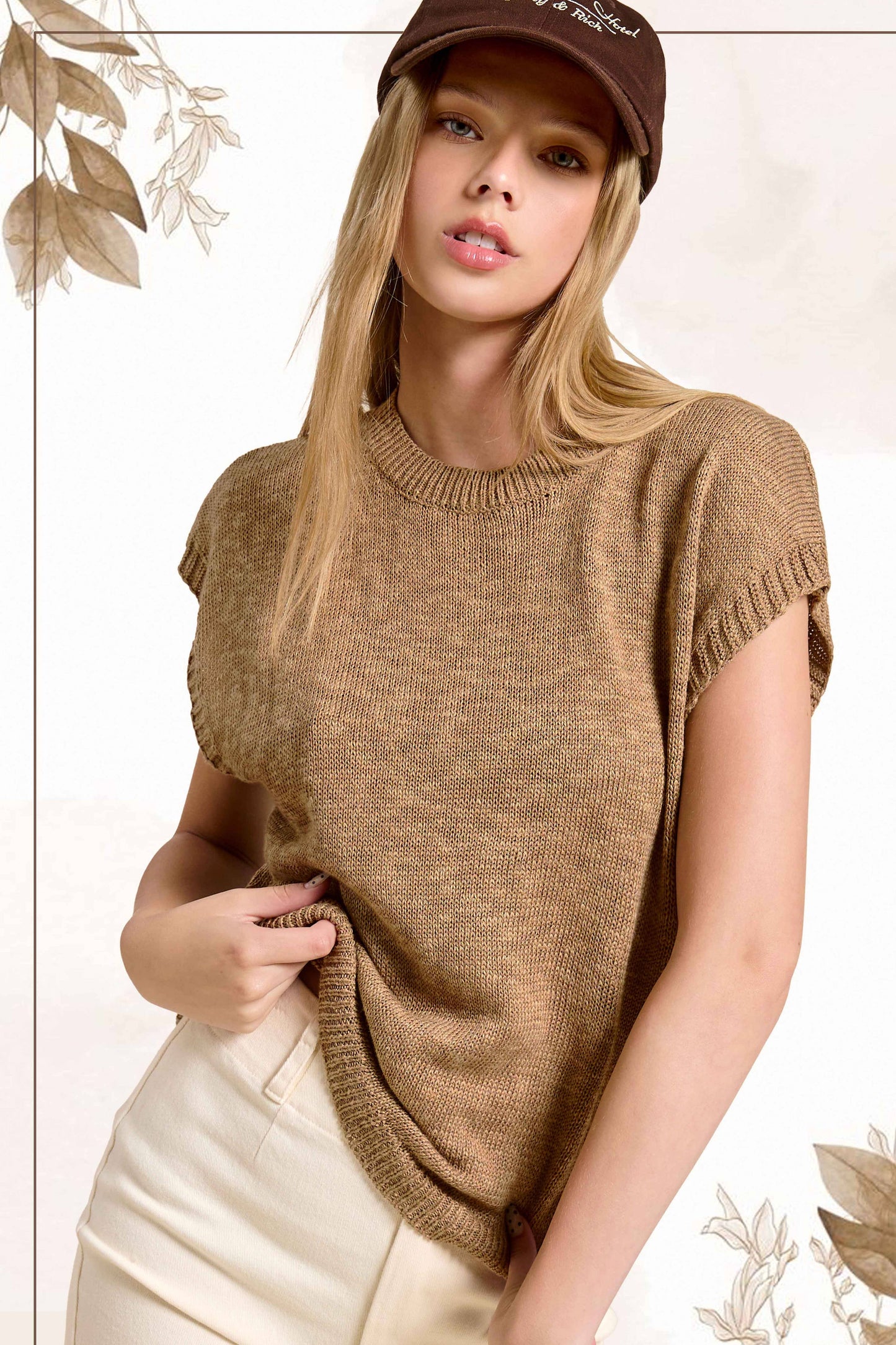 Loose Fit Sleeveless Ribbed Knit Crew Neck Top