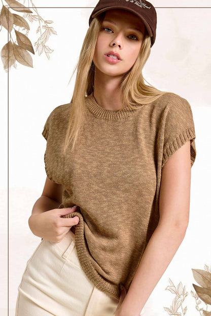 Loose Fit Sleeveless Ribbed Knit Crew Neck Top