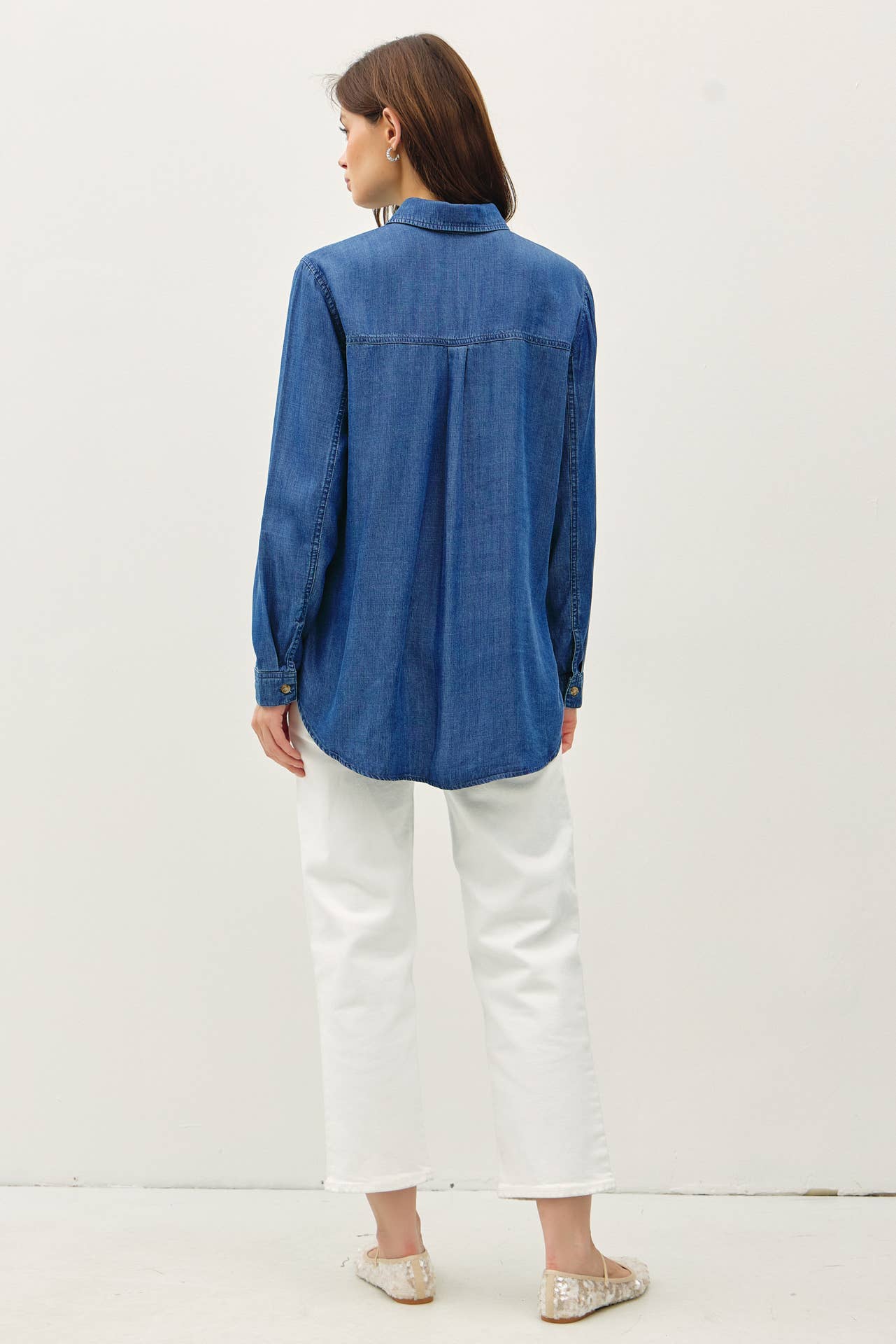 DENIM TENCEL BUTTON UP OVERSIZED SHIRT