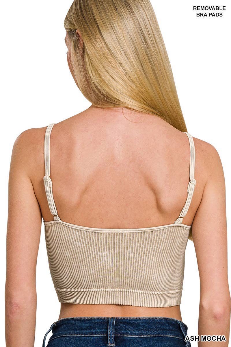 Stone Washed Ribbed Seamless Square Neck Tank Top