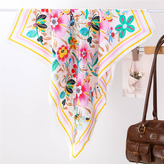 Multi-Color Floral Silk-Feel Scarf