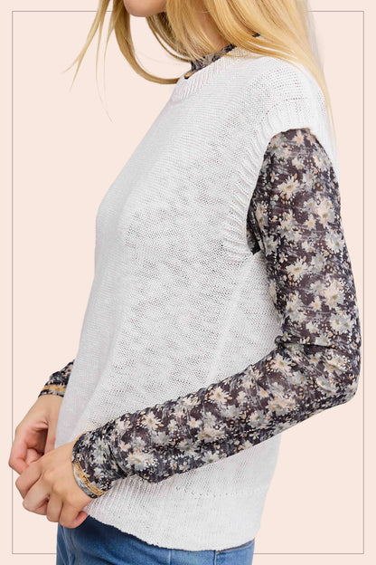 Loose Fit Sleeveless Ribbed Knit Crew Neck Top - Whimsical Details - ["Milk","sweater Tank","tank","tank top"]