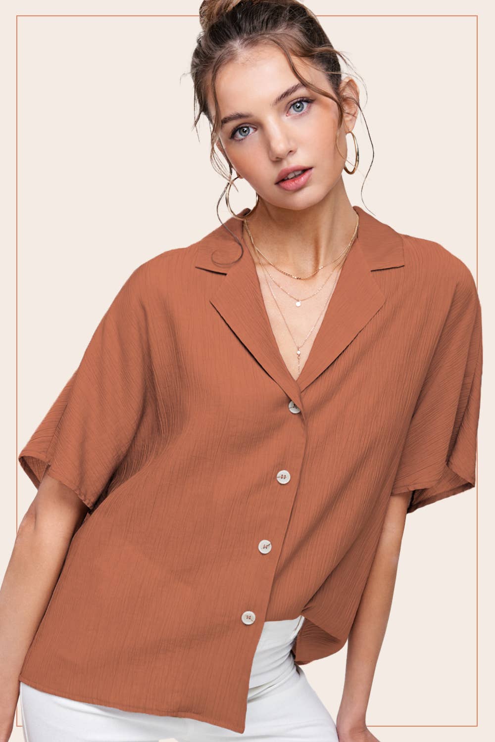 Lightweight Solid Button Down V-neck Shirts