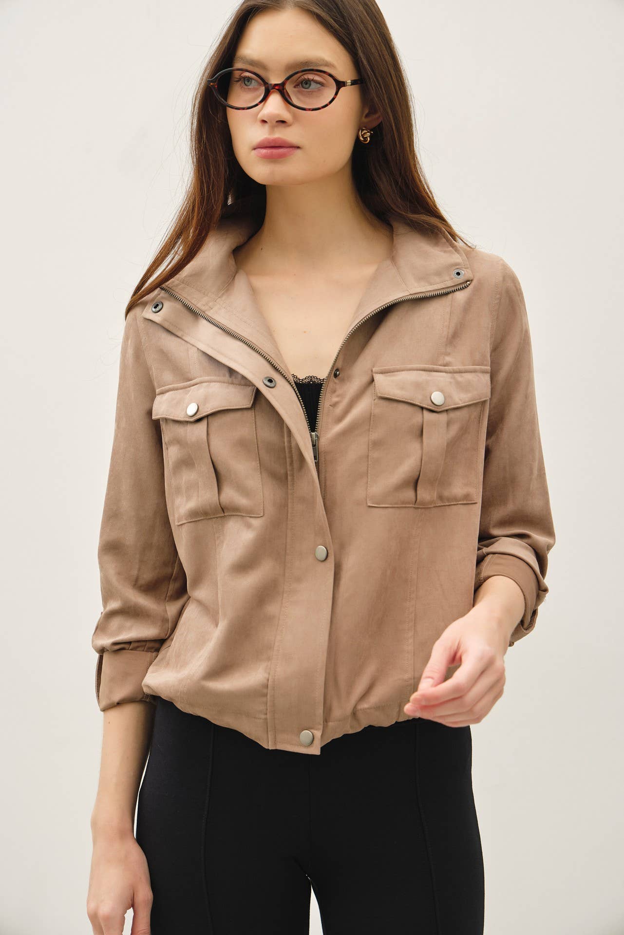 Cropped Utility Zipper Safari Jacket