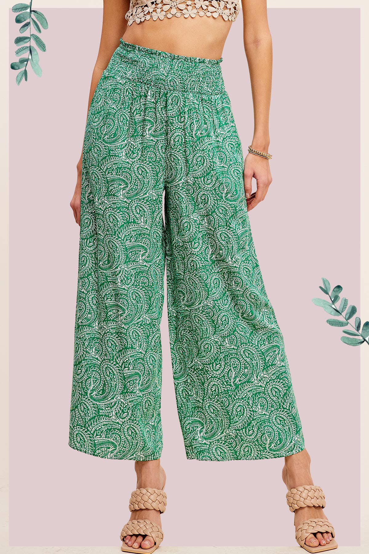 Boho Paisley Print Wide Leg Flowy Pants with Pockets - Whimsical Details - ["Flare pants","flouncy pants","pants","Spring"]