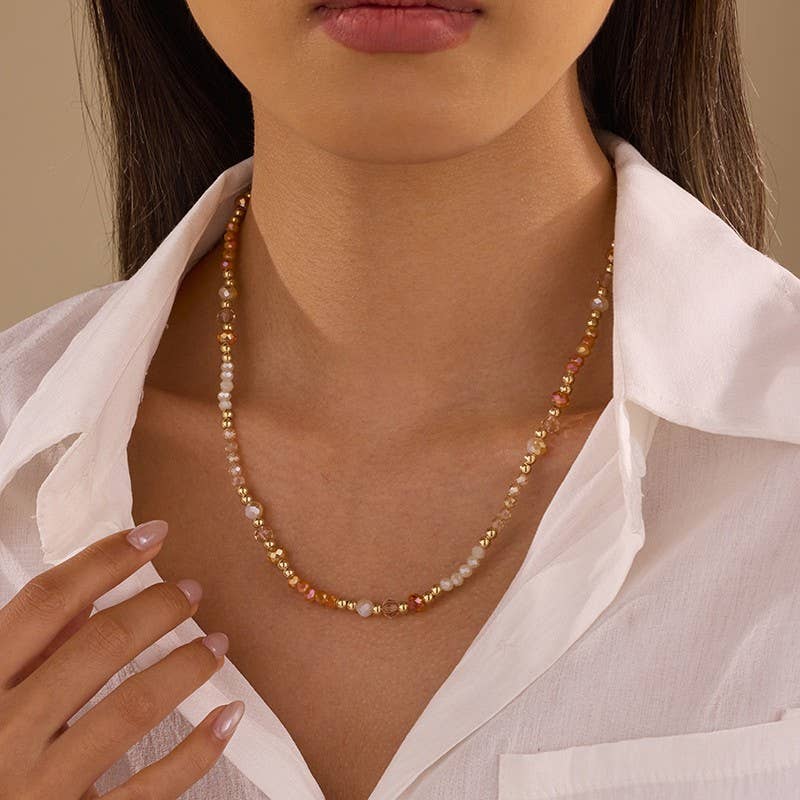 Ella Faceted Glass Bead & Gold Accent Beaded Necklace