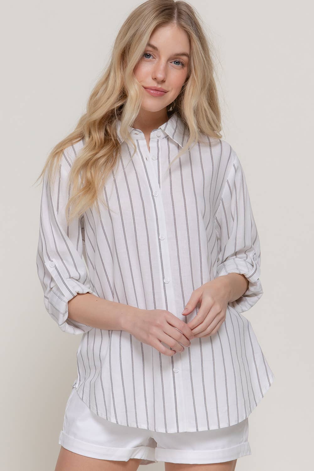 Long Sleeve Button Down Stripe Linen Oversized Shirt