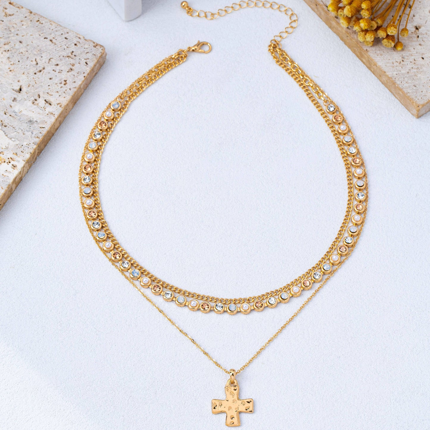 Brandt Multi-Layered Cross Pendant Necklace