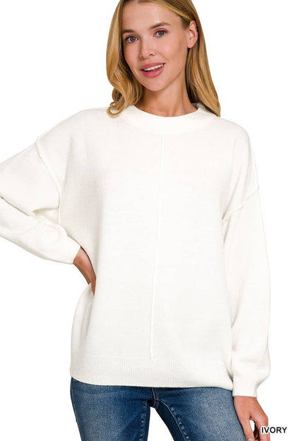 Garment Dyed Front Seam Round-neck Sweater