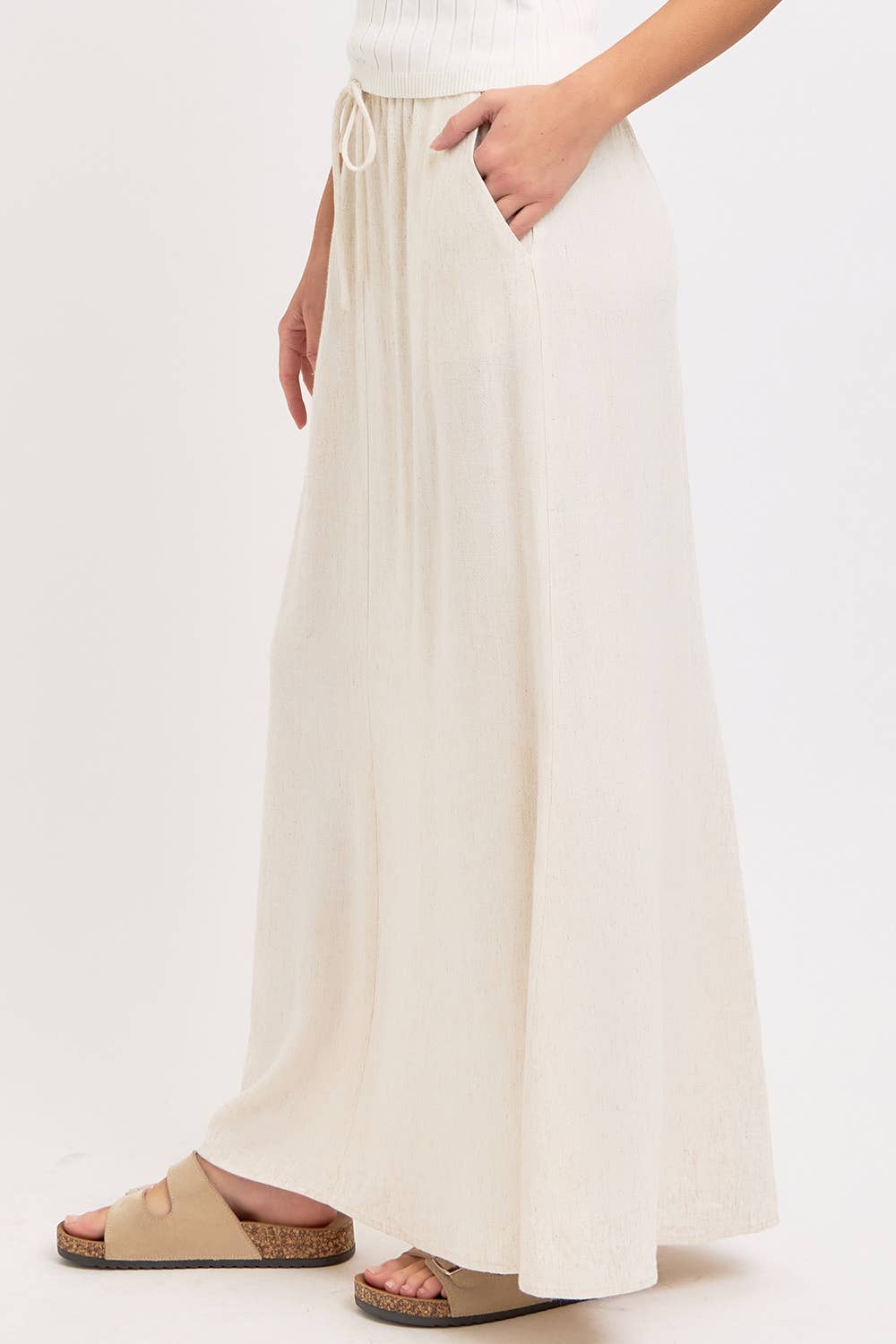 LINEN PULLOVER MAXI SKIRT - Whimsical Details - ["linen","Linen Dress","midi skirt","oatmeal","skirt"]