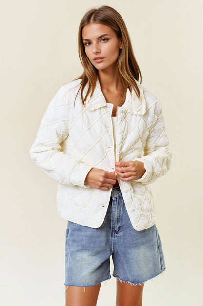 Over-Sized Collar Quilted Button-Down Jacket