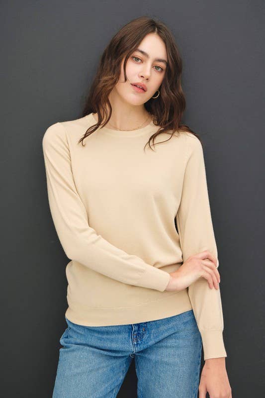 Basic Crew Neck Soft Knit Sweater - Whimsical Details - ["Blue Clearance","Spring","sweater"]