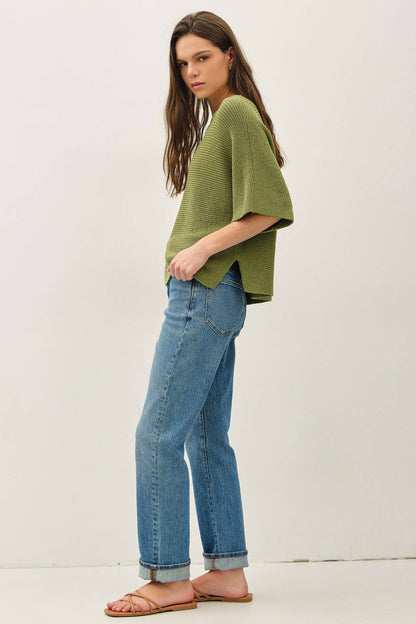 HORIZONTAL RIBBED DOLMAN SWEATER TOP