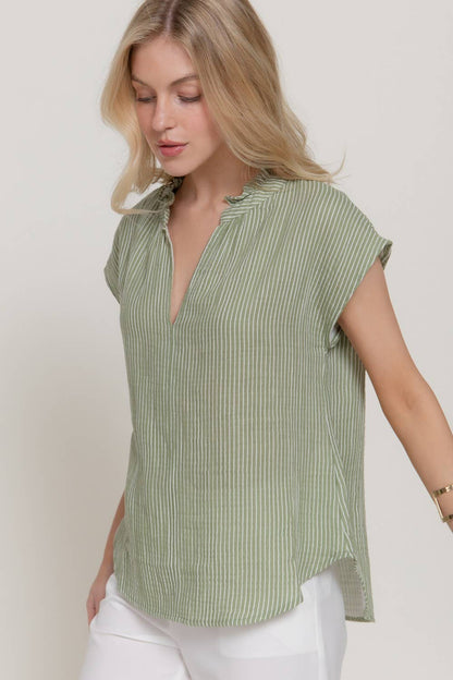 Dolman Slv V-neck Stripe Gauze Blouse