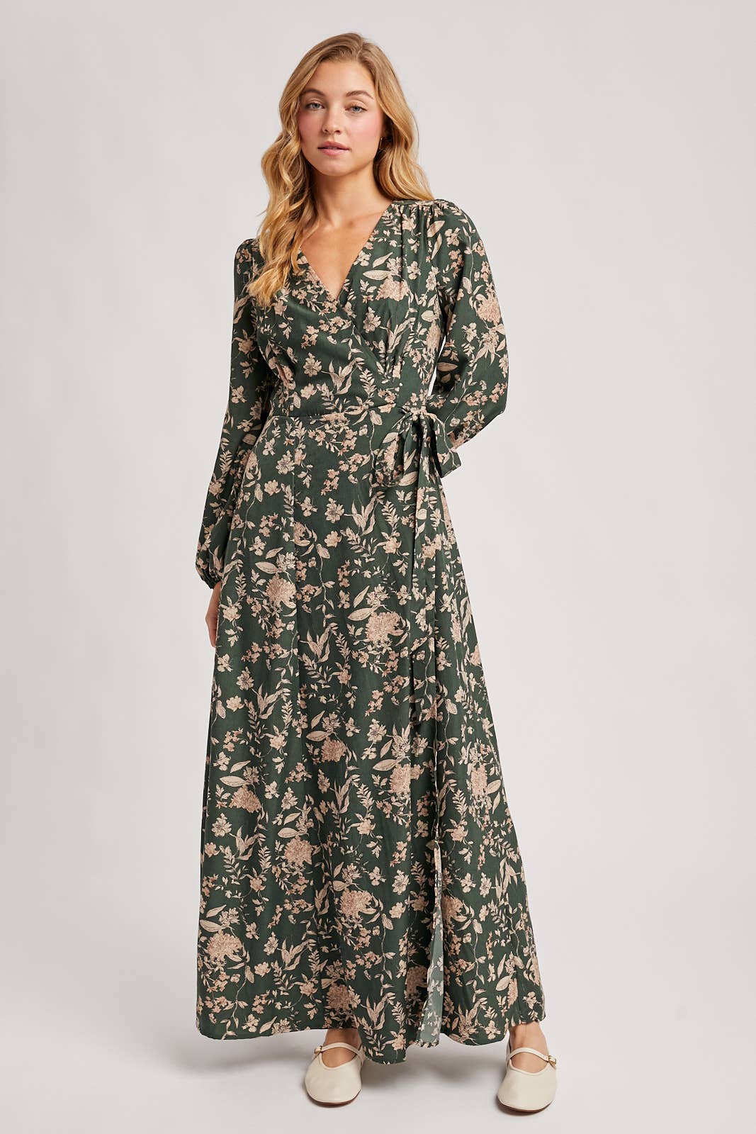 FLORAL PRINT WRAP MAXI DRESS
