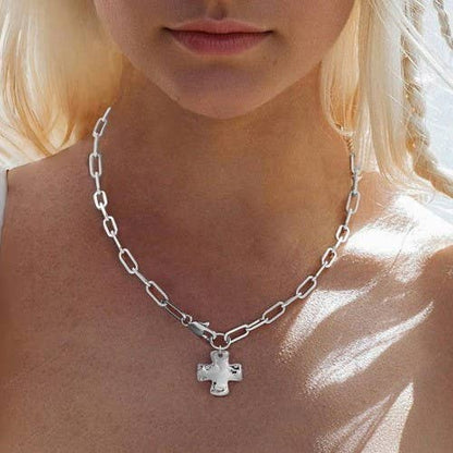 Kara Notable hammered Cross Necklace with Front Toggle