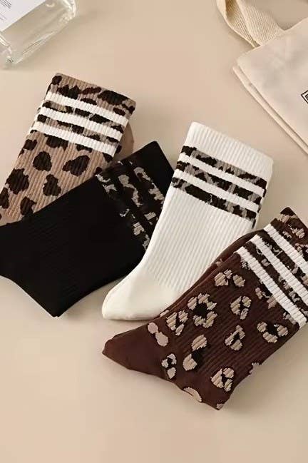 WOMAN ANIMAL LEOPARD HALF CREW THROWBACK SOCKS - Whimsical Details - ["crew socks","leopard","socks"]