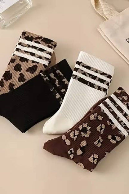 WOMAN ANIMAL LEOPARD HALF CREW THROWBACK SOCKS - Whimsical Details - ["crew socks","leopard","socks"]
