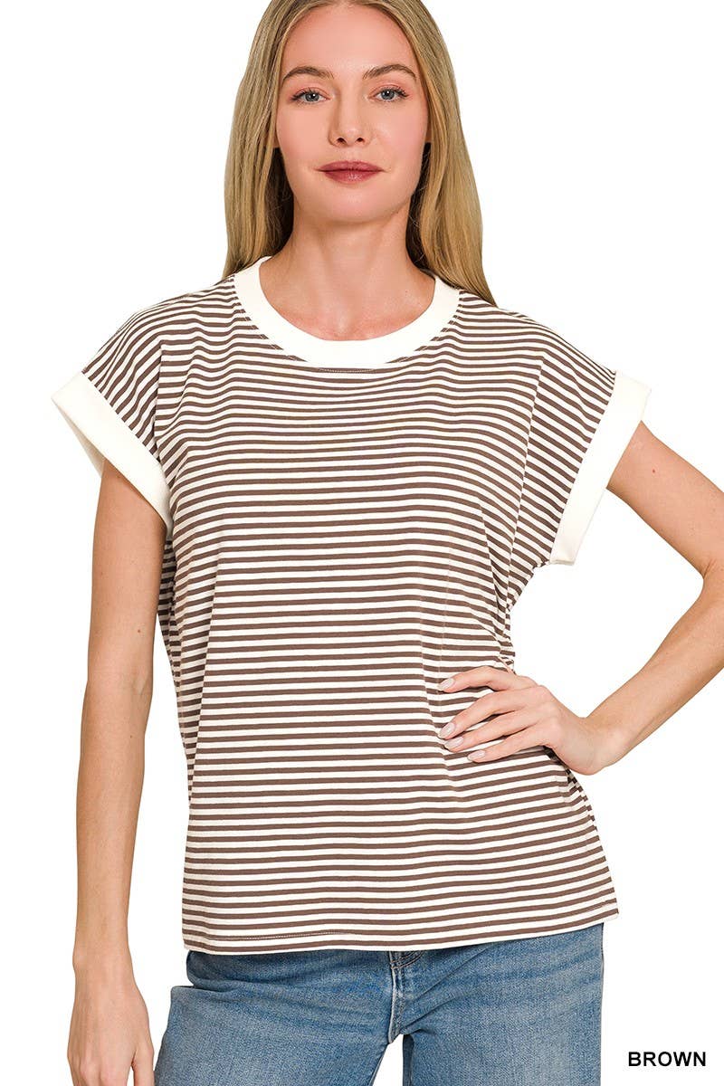Stripe Contrast Trim Top