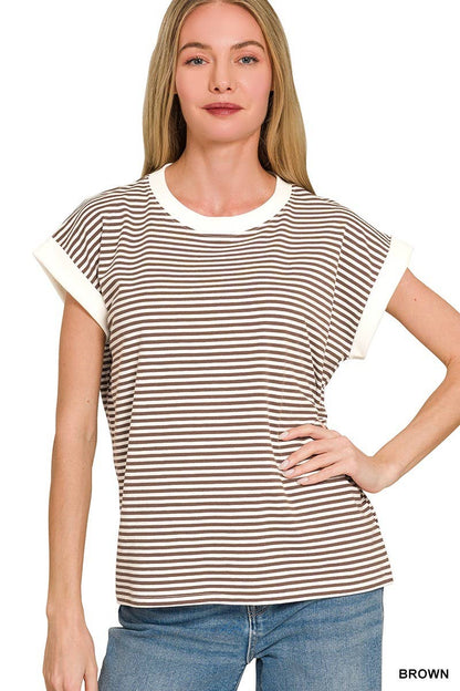 Stripe Contrast Trim Top