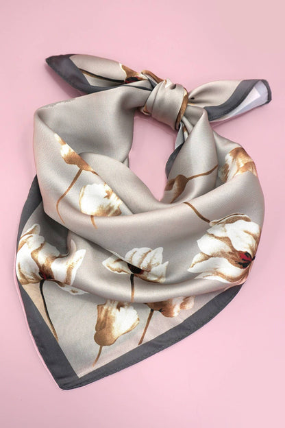 Flower Print Silky Bandana Scarf