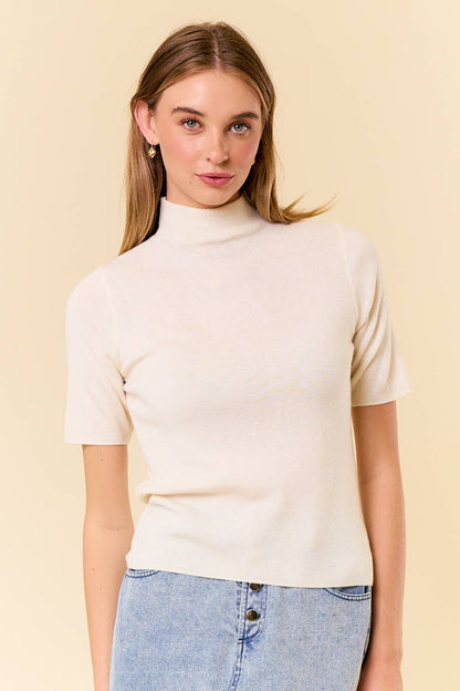 MOCK NECK HALF SLEEVE BASIC SWEATER TOP