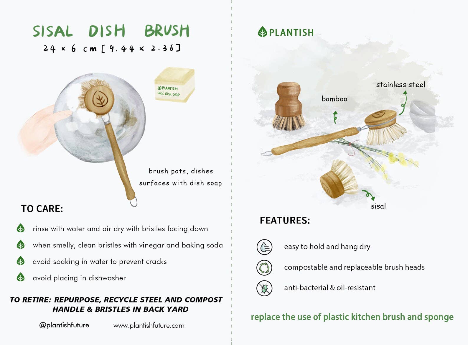 Sisal Dish Brush - Whimsical Details - ["bamboo","pot scrubber"]