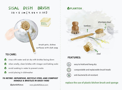 Sisal Dish Brush - Whimsical Details - ["bamboo","pot scrubber"]