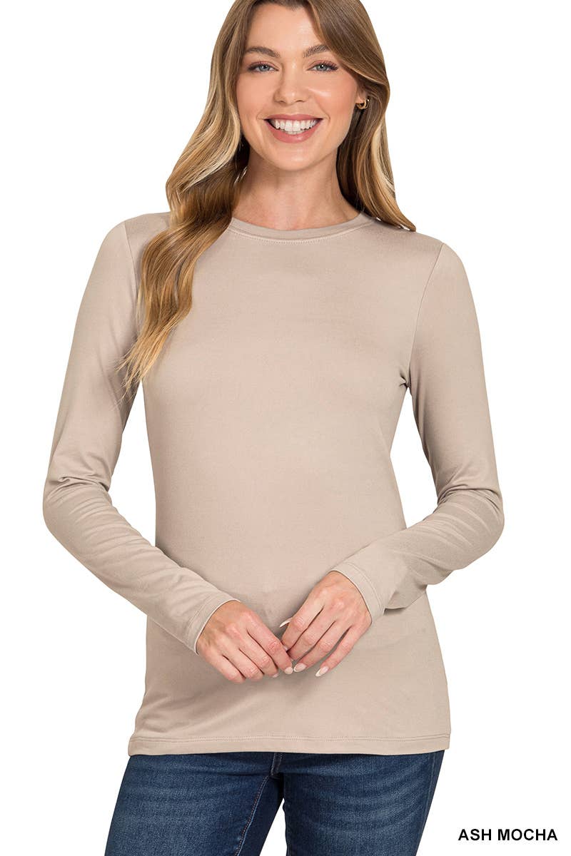 Brushed Microfiber Long Sleeve Round Neck Tee