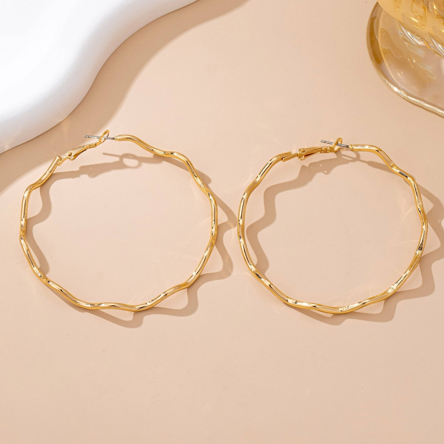 Natalie Oversized Hammered Gold Wavy Hoop Earrings
