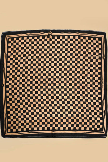 Large Checkered Print Silky Scarf