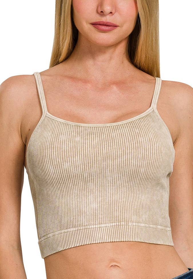 Stone Washed Ribbed Seamless Square Neck Tank Top