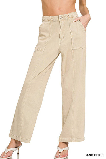 High Rise Utility Pocket Color Denim Pants