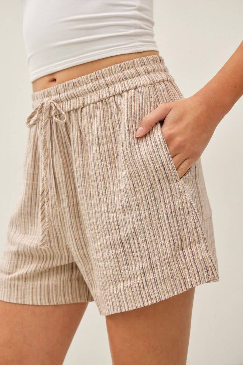 Linen Blend Striped Pull On Shorts