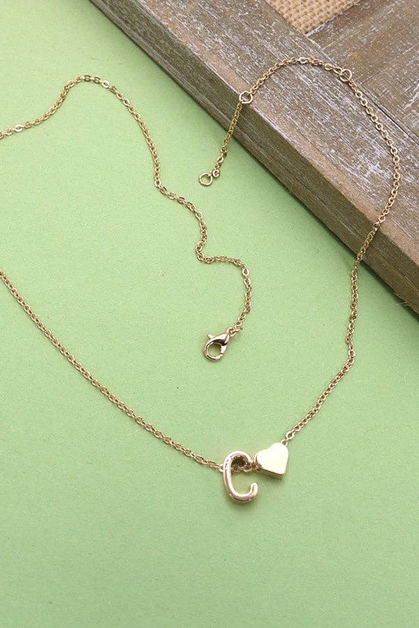 Brass Monogram Initial Heart Necklace