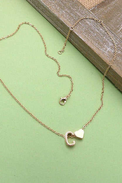 Brass Monogram Initial Heart Necklace