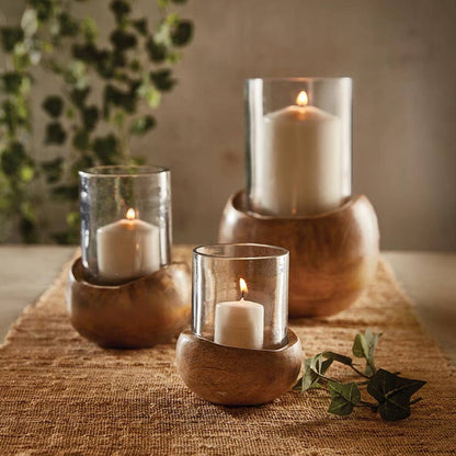 Small Wooden Glass Hurricane