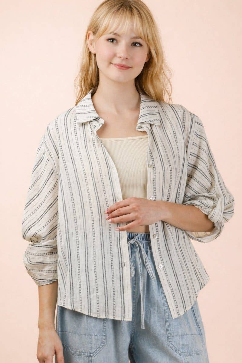 Roll Up Half Sleeve Stripe Shirt Top