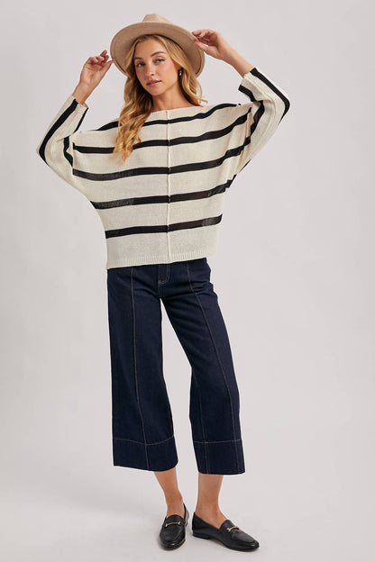 SHEER STRIPED OVERSIZE KNIT PULLOVER