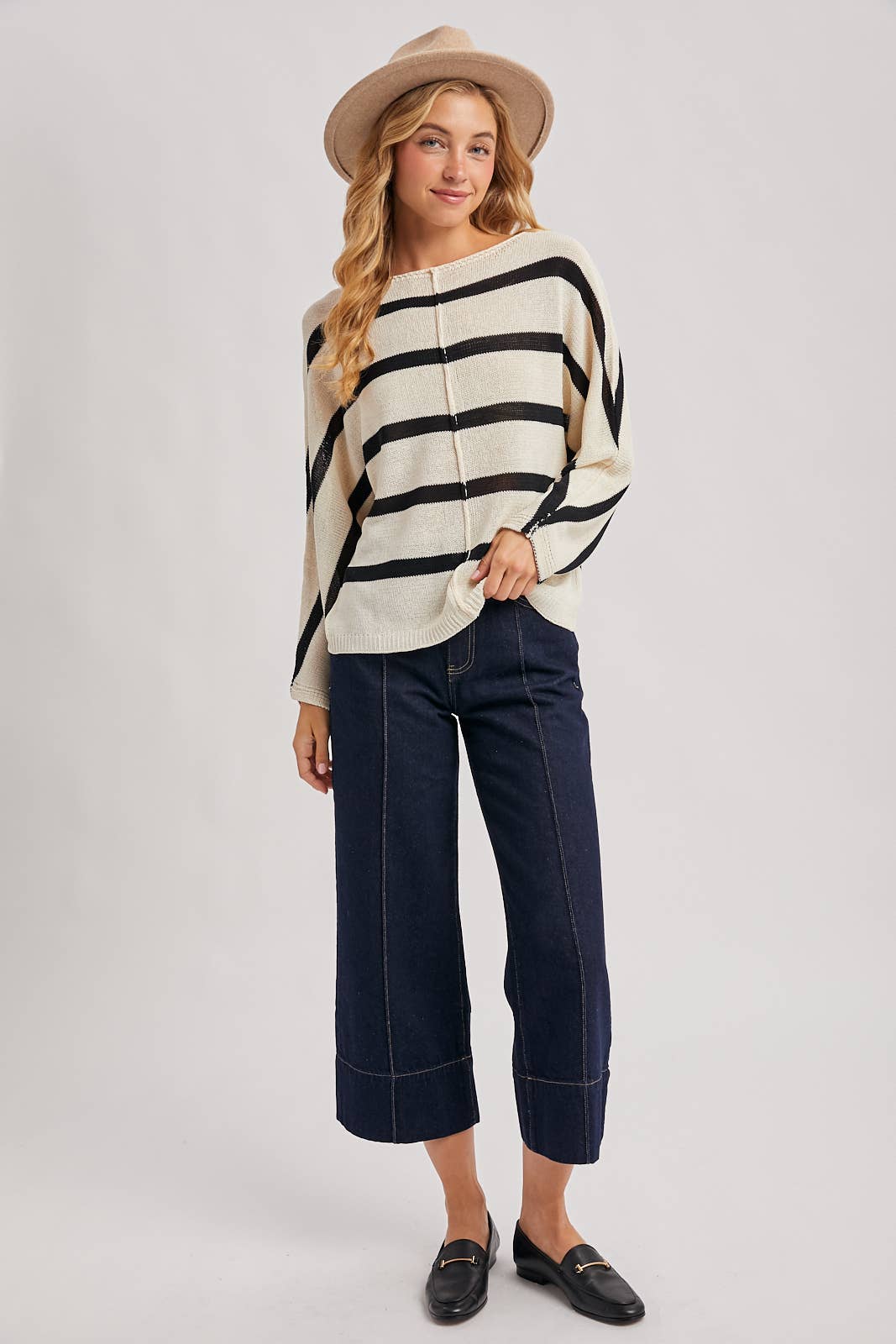 SHEER STRIPED OVERSIZE KNIT PULLOVER