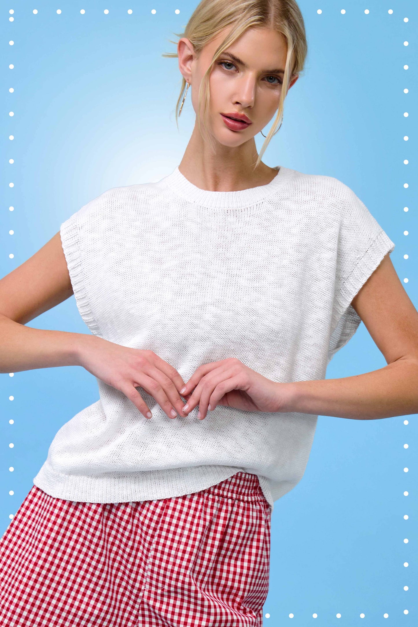 Loose Fit Sleeveless Ribbed Knit Crew Neck Top - Whimsical Details - ["Milk","sweater Tank","tank","tank top"]