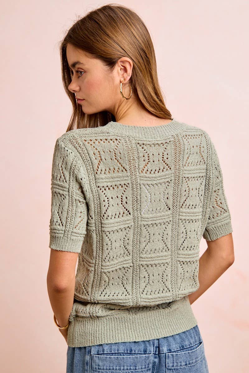 Washed Textured Short Sleeve Breathable Knit Top