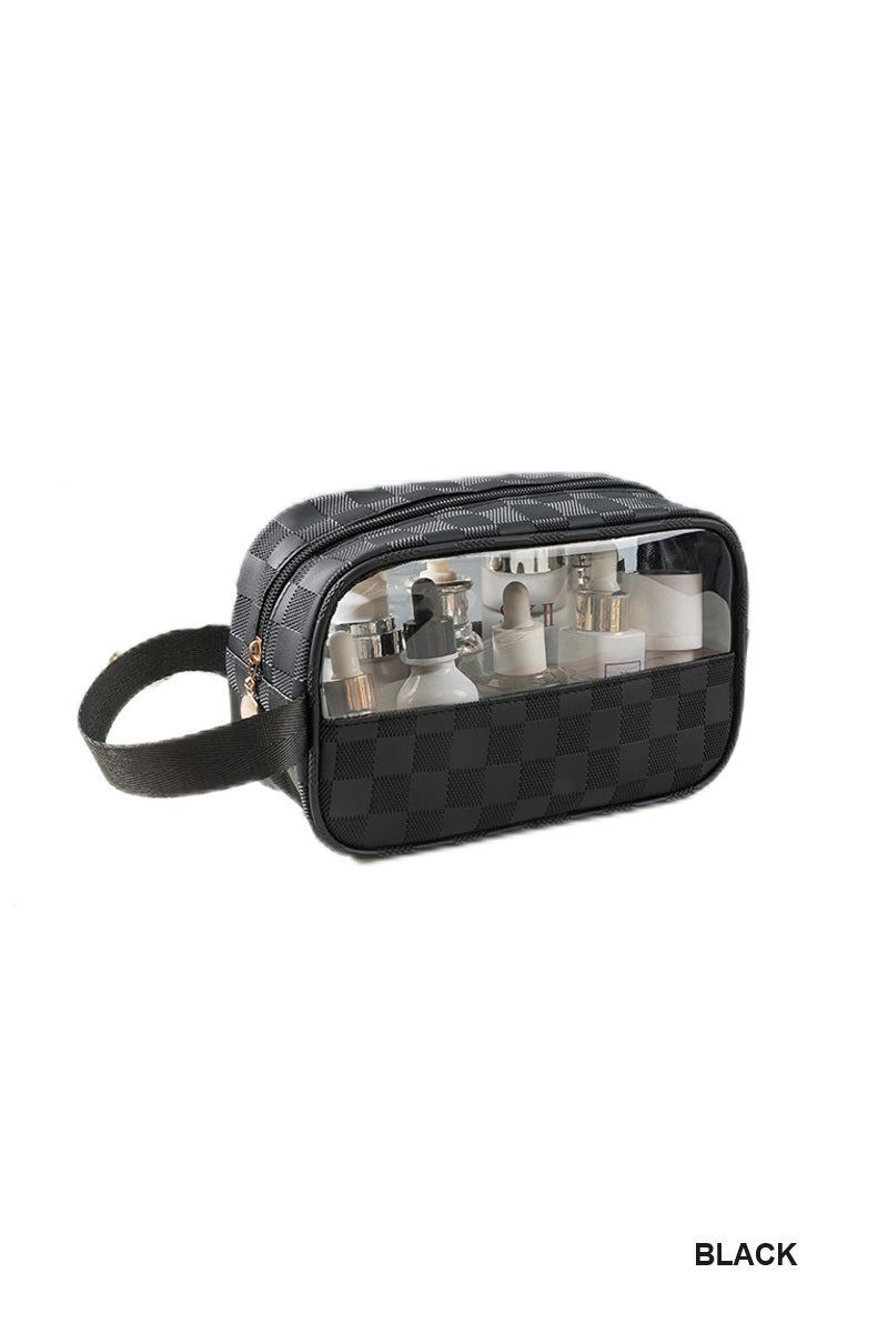 Checkered monogram clear cosmetic makeup bag - Whimsical Details - []
