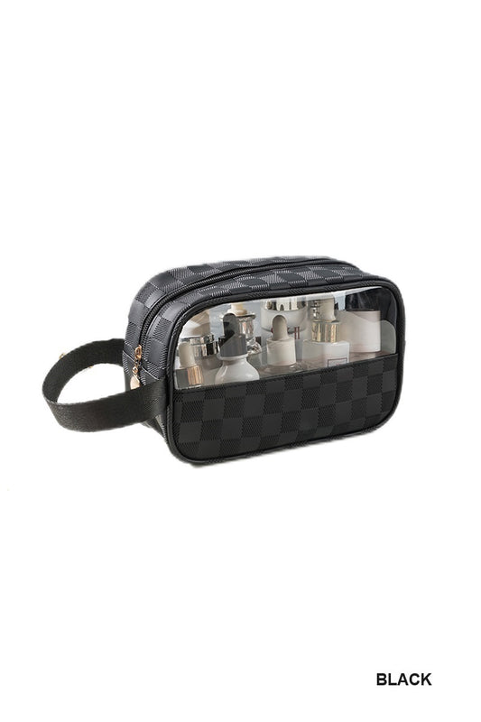 Checkered monogram clear cosmetic makeup bag - Whimsical Details - []