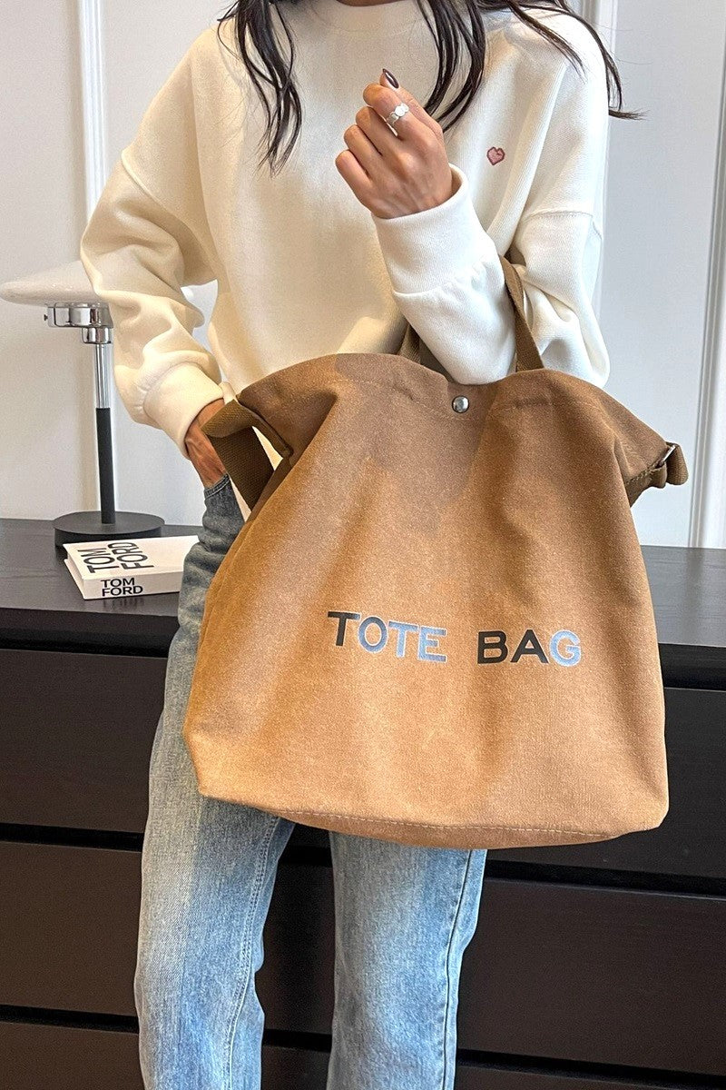 Minimalist large capacity canvas shoulder tote bag - Whimsical Details - ["minimal","simple","totebag"]