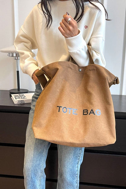 Minimalist large capacity canvas shoulder tote bag - Whimsical Details - ["minimal","simple","totebag"]