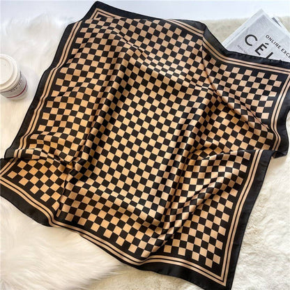 Large Checkered Print Silky Scarf