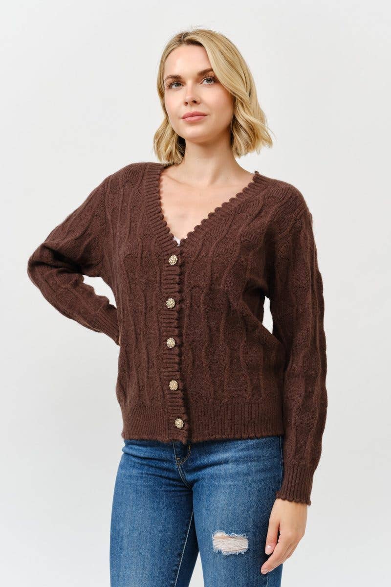 V Neck Golden Button Up Cardigan